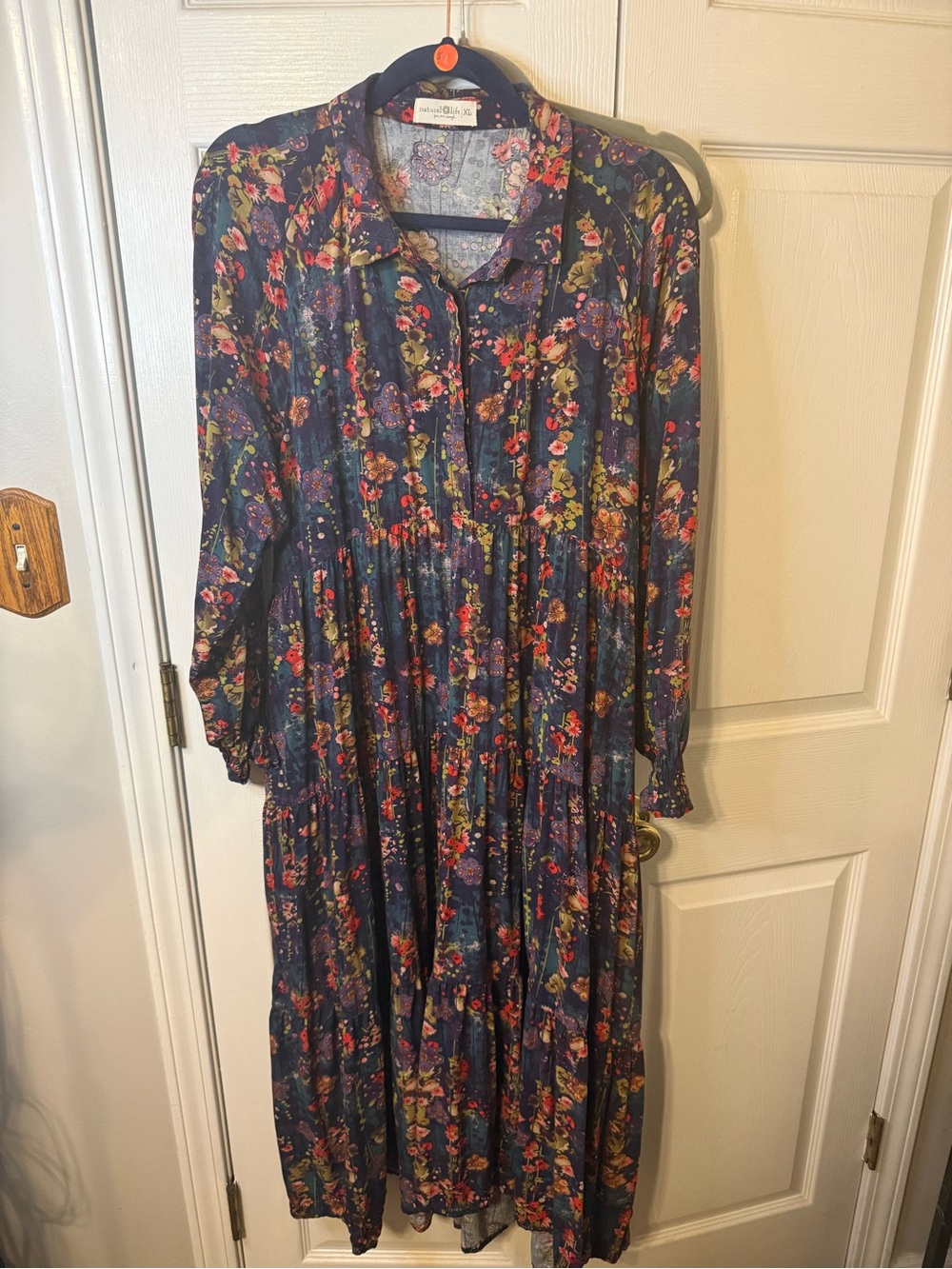 NATURAL LIFE Navy Multicolor Floral Tiered Maxi Dress
